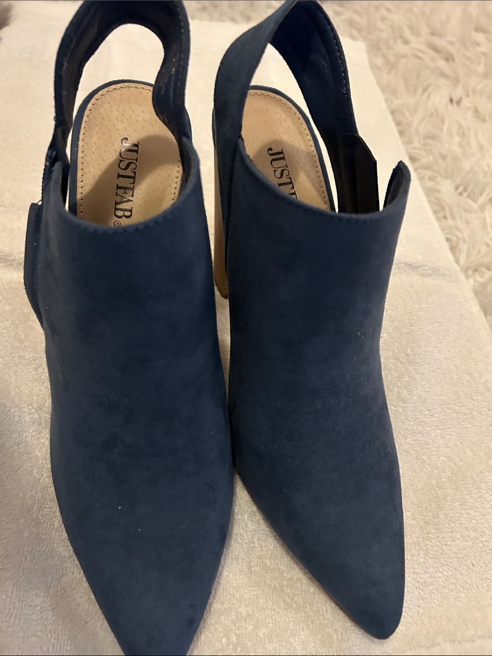 JustFab Navy Suede Pointed Slingback Mules